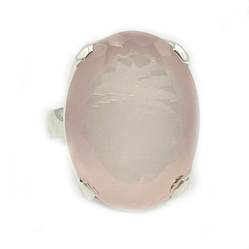 chunky rose quartz silver gemstone oval ring