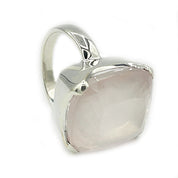 square rose quartz silver gemstone ring