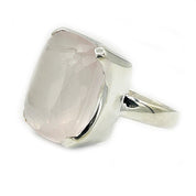 square rose quartz silver gemstone ring