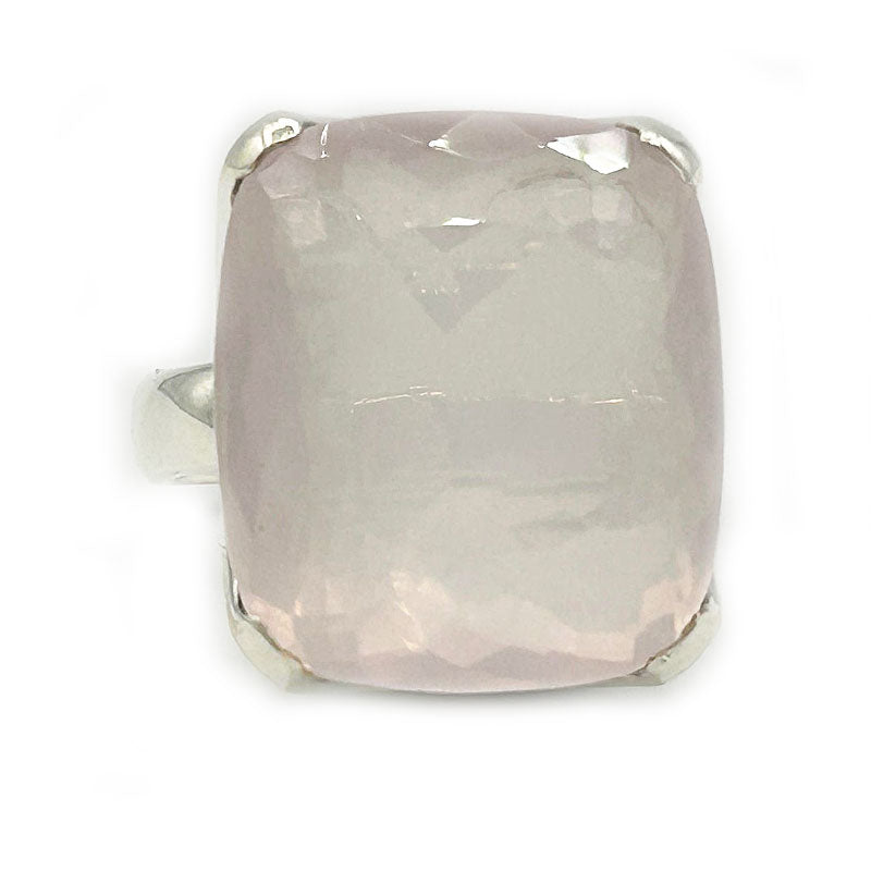 square rose quartz silver gemstone ring