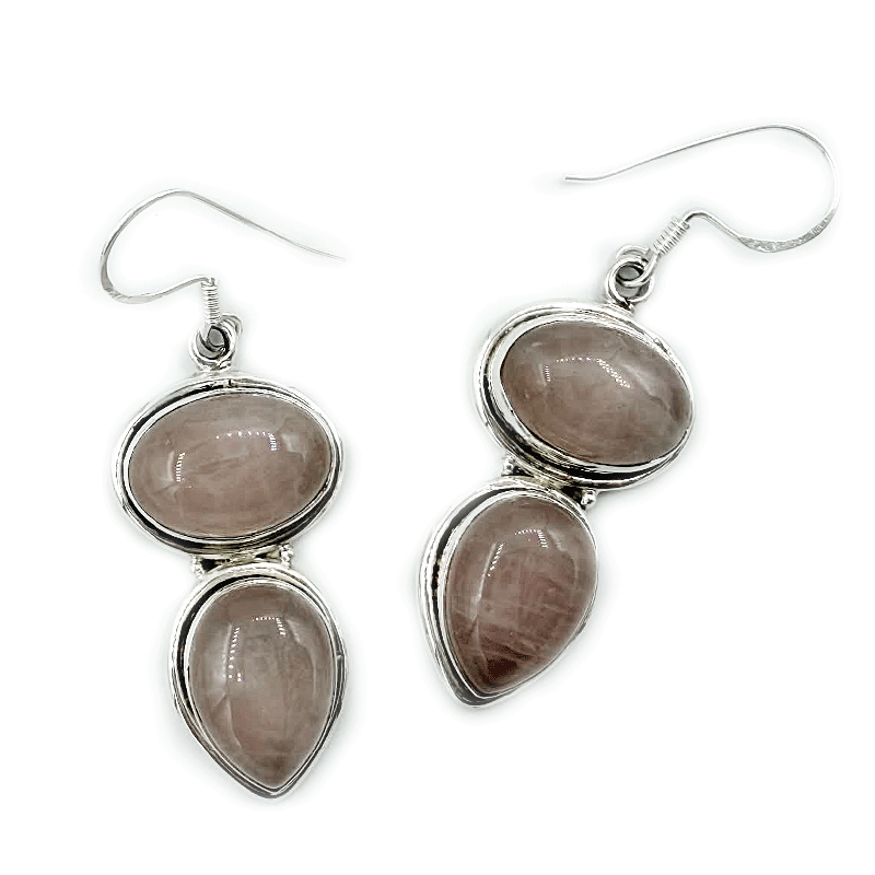 rose quartz silver gemstone earrings