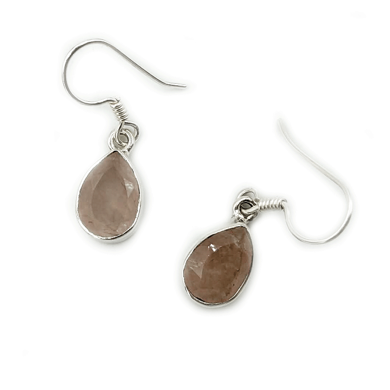 teardrop rose quartz sterling silver earrings