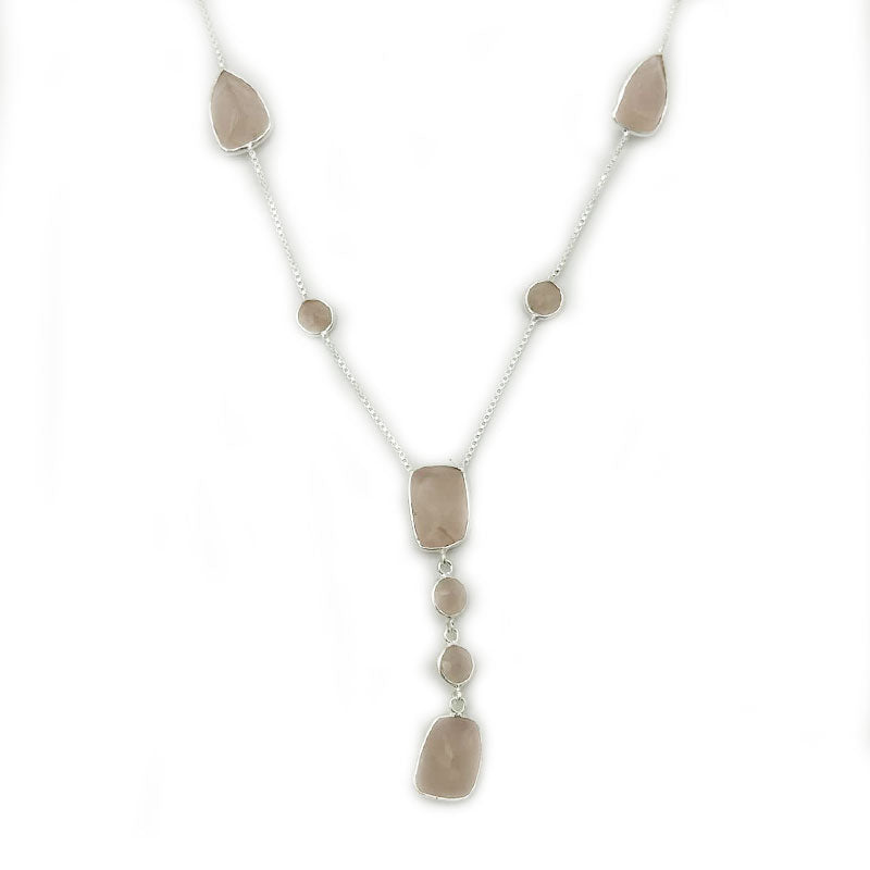 rose quartz silver gemstone necklace