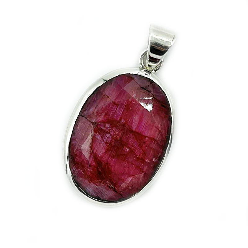 ruby quartz sterling silver oval gemstone pendant