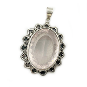 rose quartz oval sterling silver gemstone pendant