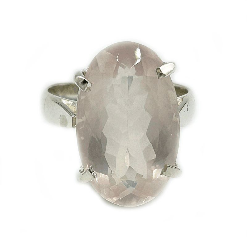 rose quartz silver gemstone ring