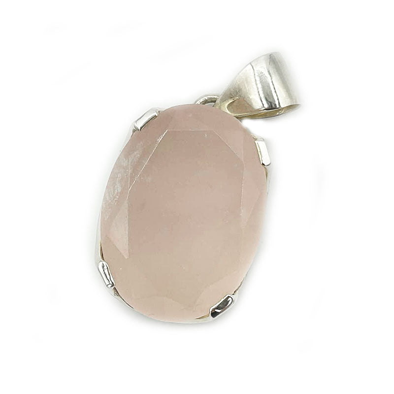 rose quartz oval sterling silver gemstone pendant