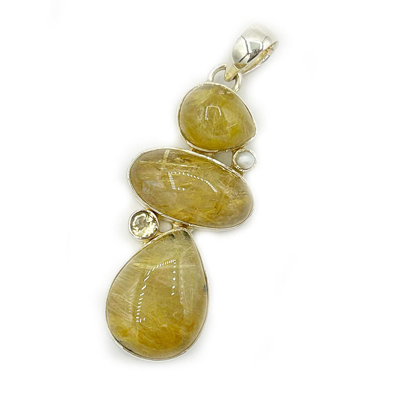 golden rutilated quartz sterling silver gemstone pendant