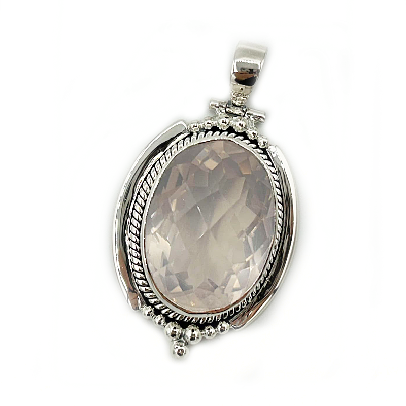 rose quartz bohemian style sterling silver pendant