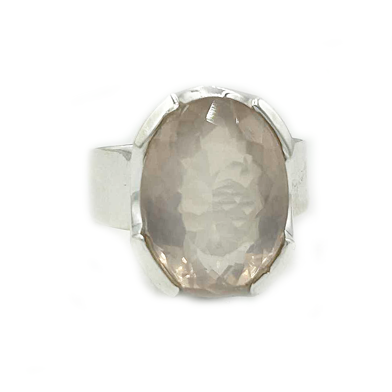 rose quartz oval sterling silver gemstone ring