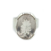oval rose quartz sterling silver ring