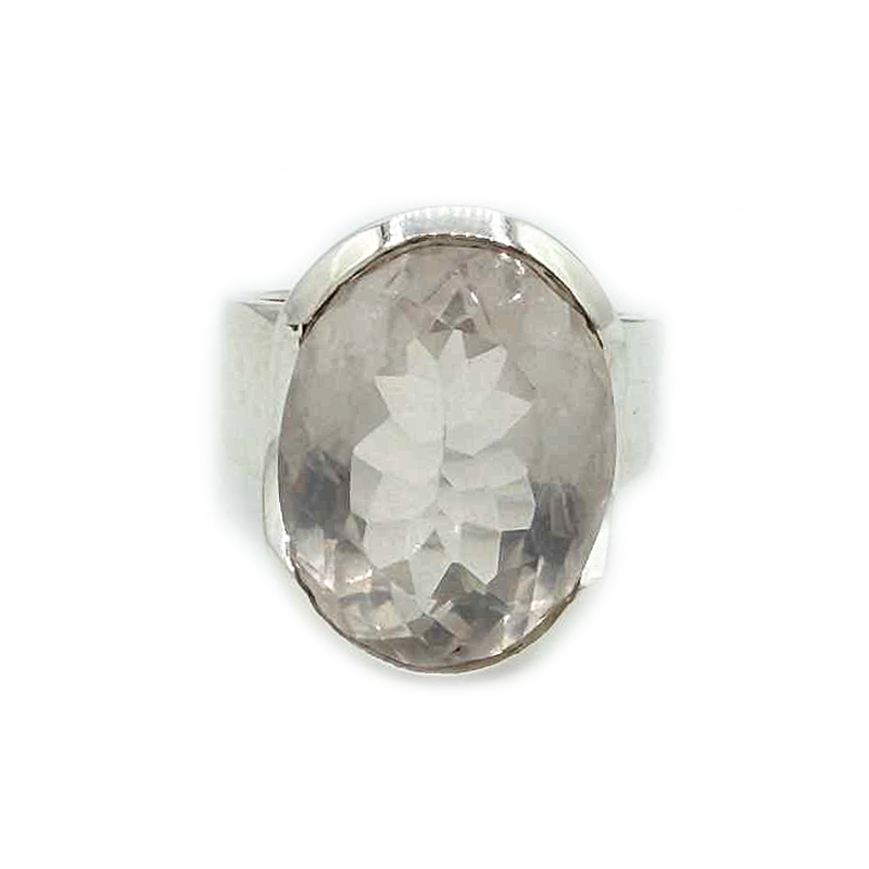 oval rose quartz sterling silver ring