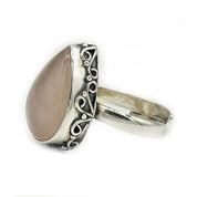 rose quartz teardrop silver gemstone ring