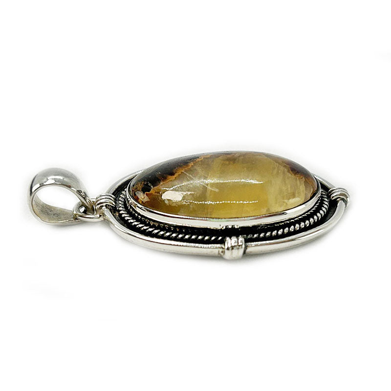 septarian oval silver gemstone pendant