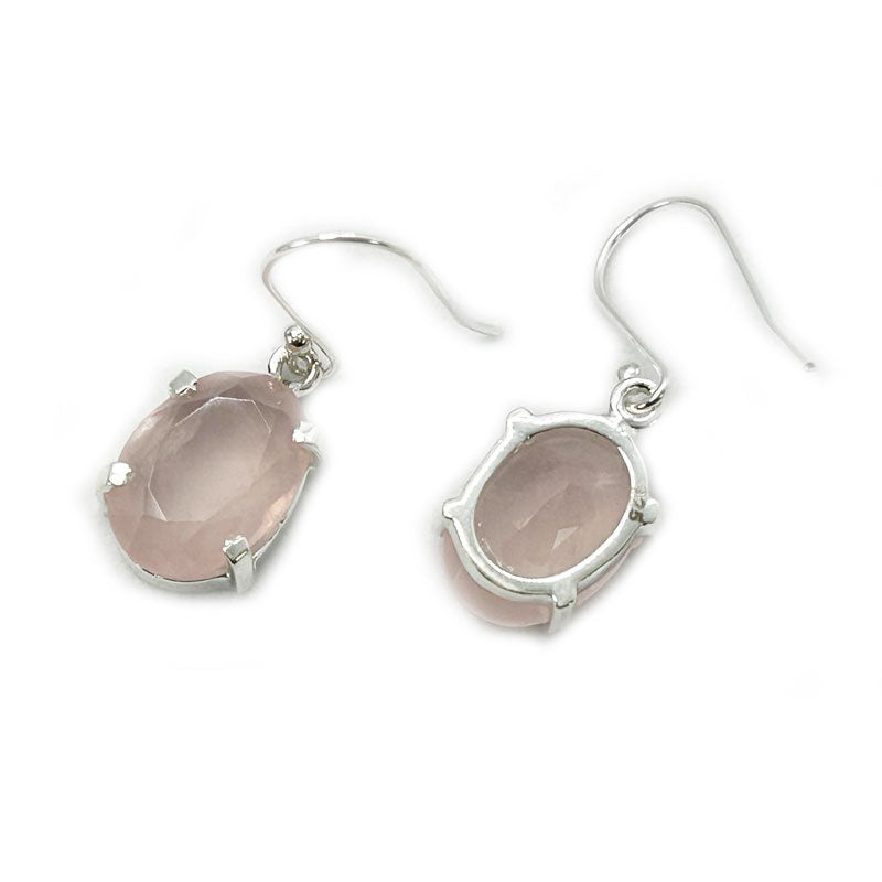 rose quartz silver gemstone oval earrings