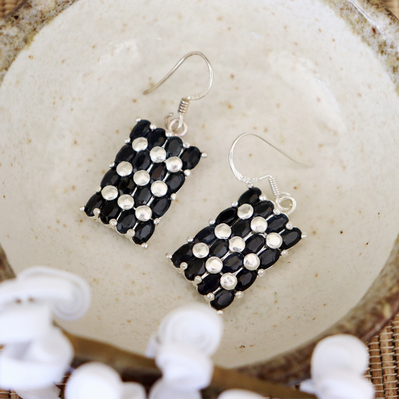 sapphire quartz gemstone sterling silver drop earrings