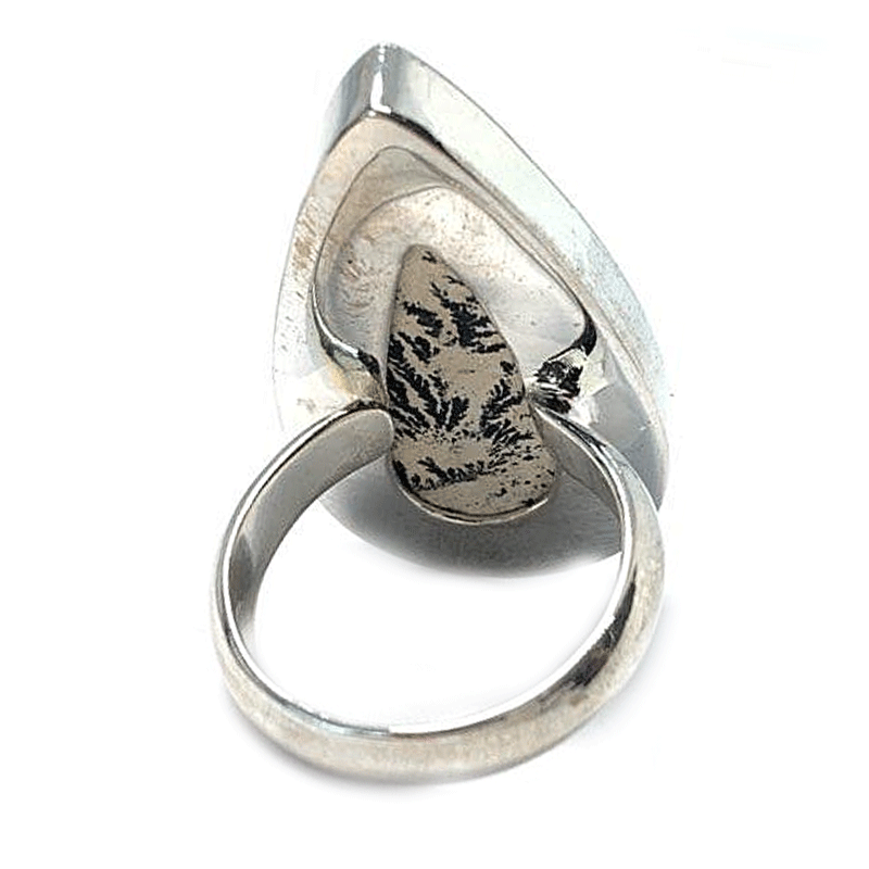 silver leaf jasper gemstone teardrop ring