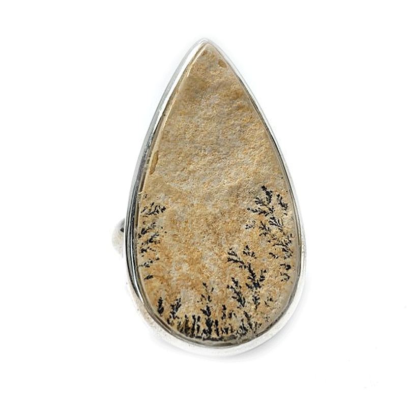 silver leaf jasper gemstone teardrop ring