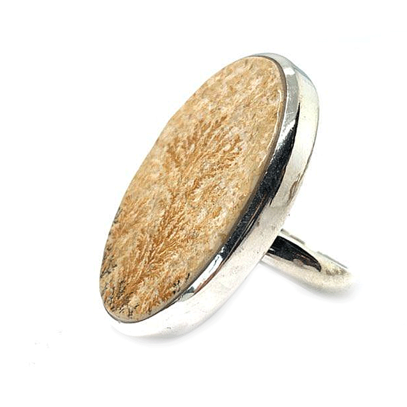 oval silver leaf jasper gemstone ring