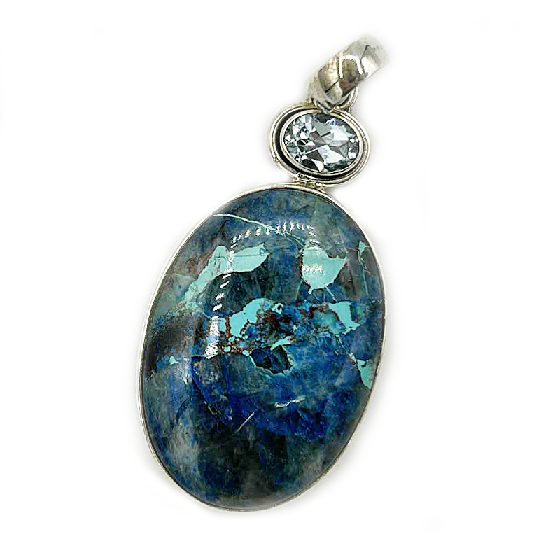 shattuckite blue topaz sterling silver gemstone pendant