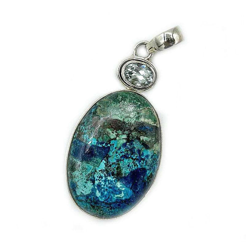 shattuckite blue topaz sterling silver pendant
