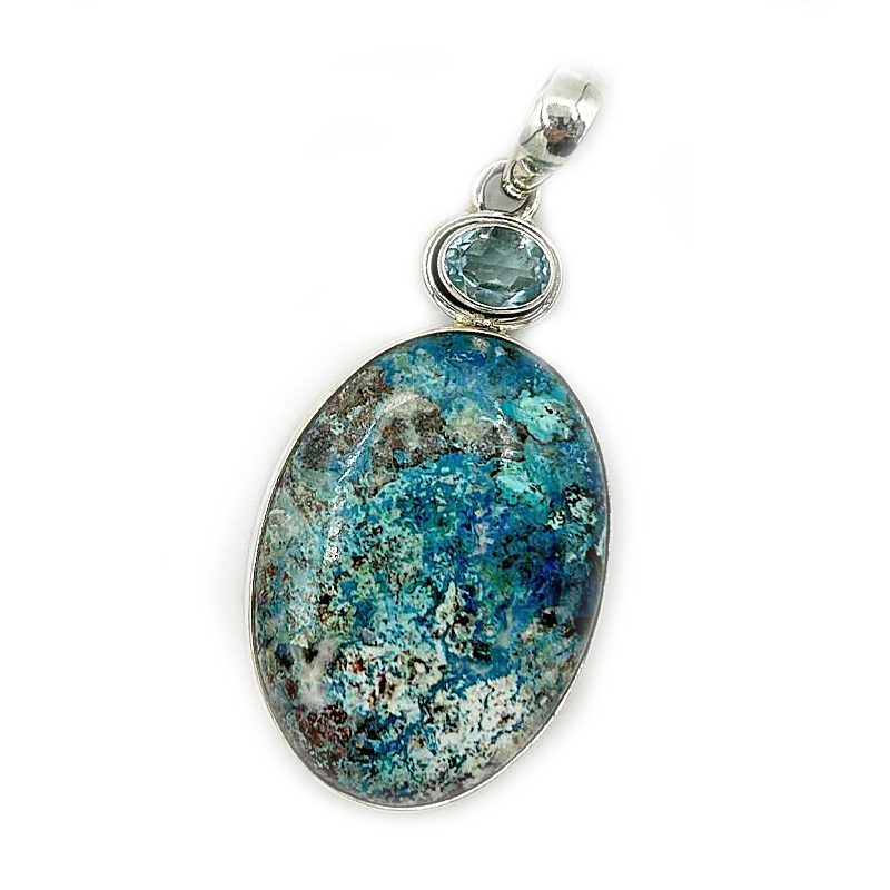 shattuckite blue topaz sterling silver gemstone pendant