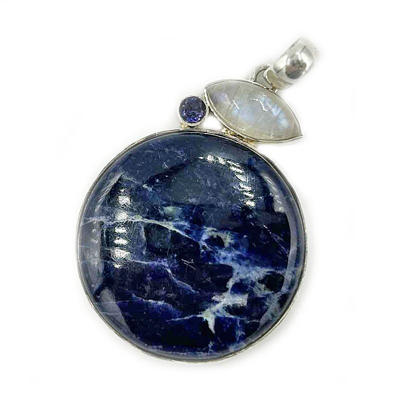 sodalite moonstone amethyst sterling silver gemstone pendant