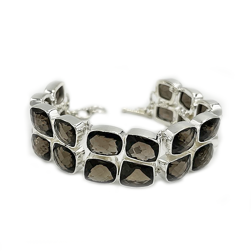 chunky smoky quartz sterling silver gemstone bracelet
