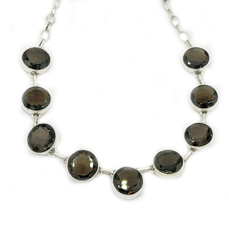 smoky quartz silver gemstone necklace