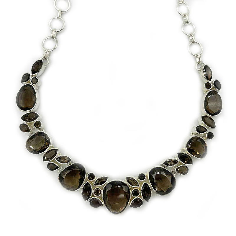 smoky quartz silver gemstone necklace