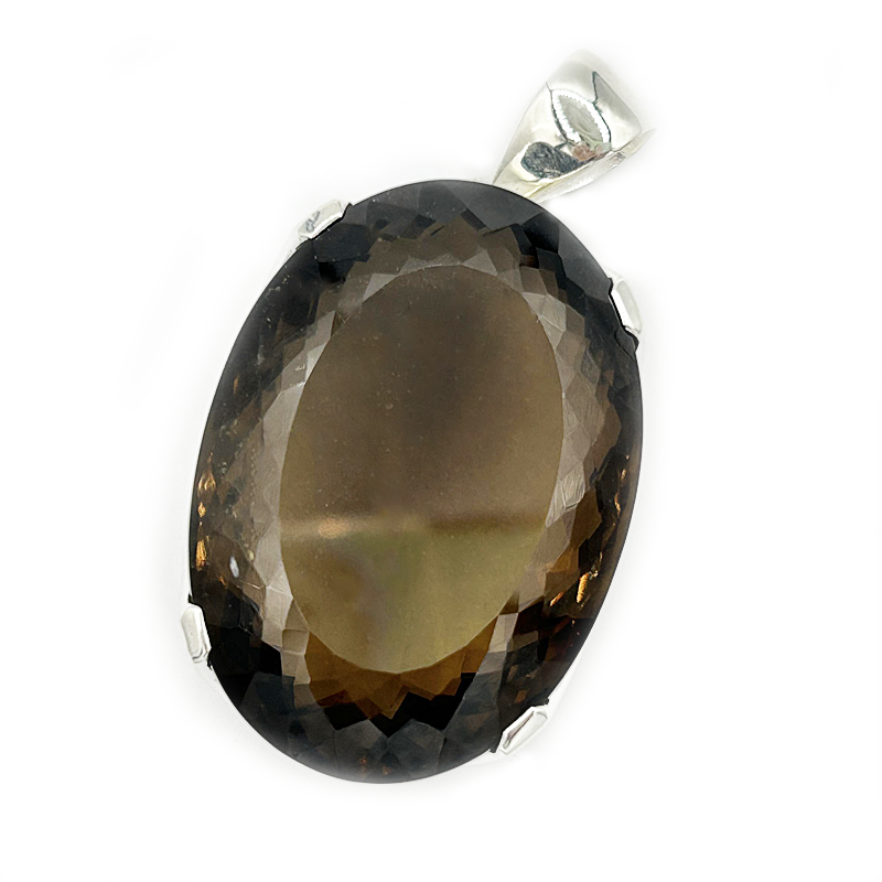 smoky quartz oval silver gemstone pendant