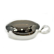 smoky quartz oval silver gemstone pendant