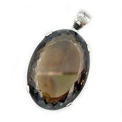 smoky quartz oval silver gemstone pendant