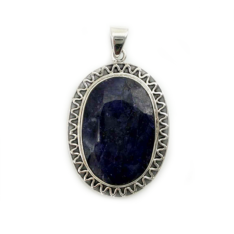 large oval sapphire quartz sterling silver gemstone pendant