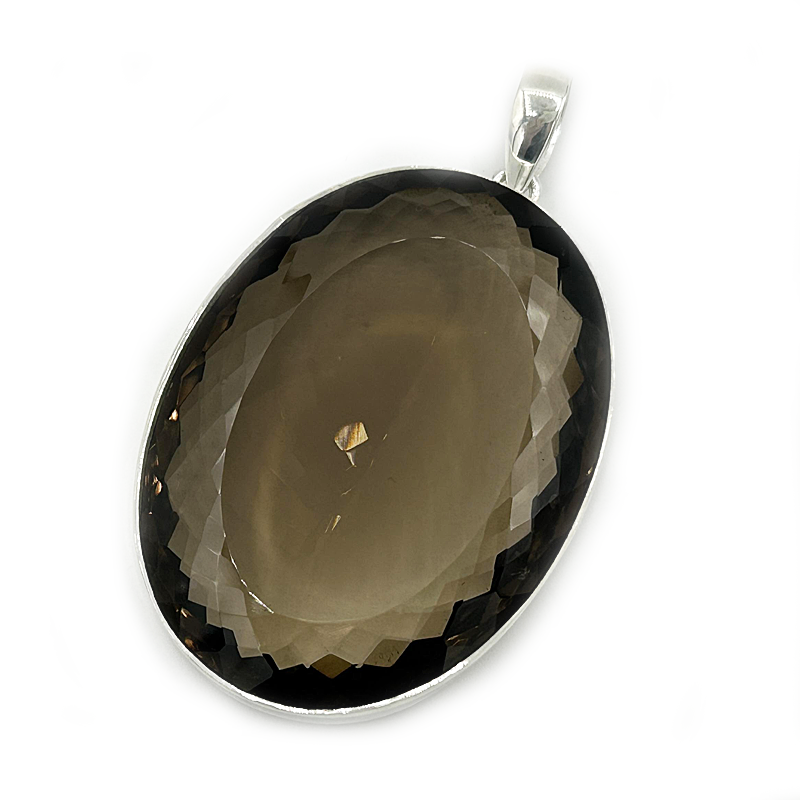 large smoky quartz oval silver gemstone pendant