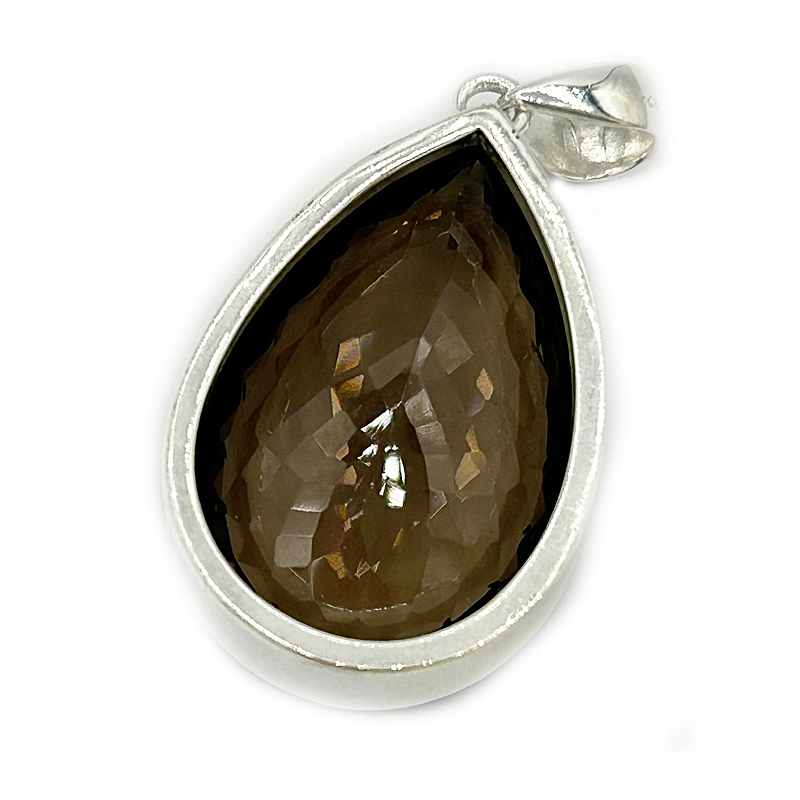 teardrop smoky quartz silver gemstone pendant