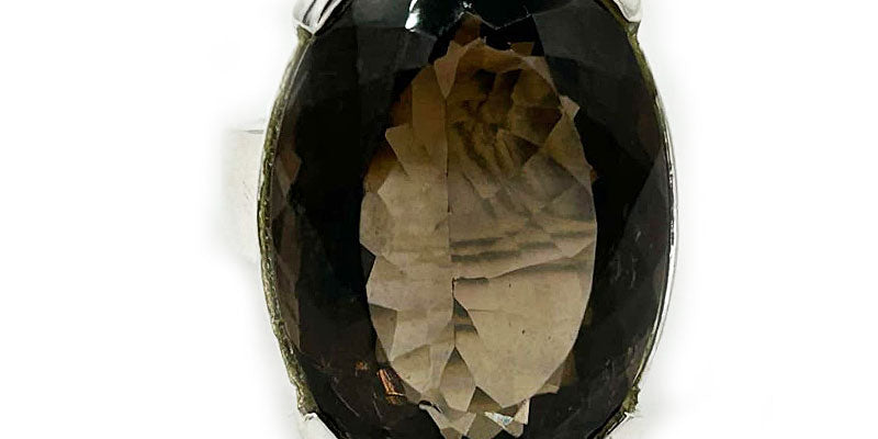 large oval smoky quartz sterling silver gemstone ring