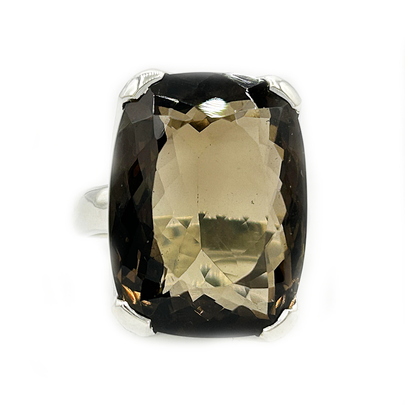 chunky smoky quartz silver gemstone ring