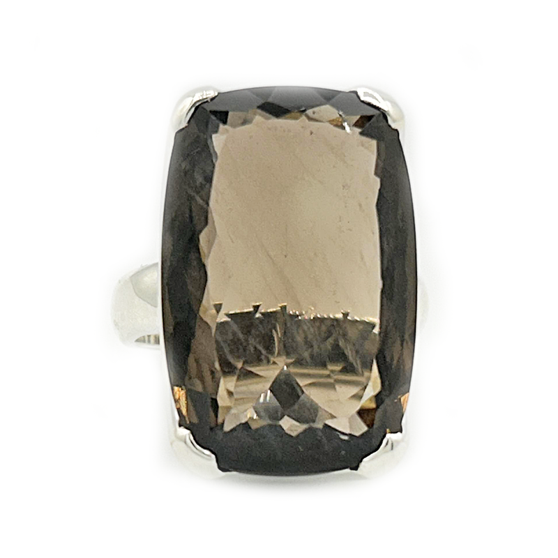 chunky smoky quartz silver gemstone ring