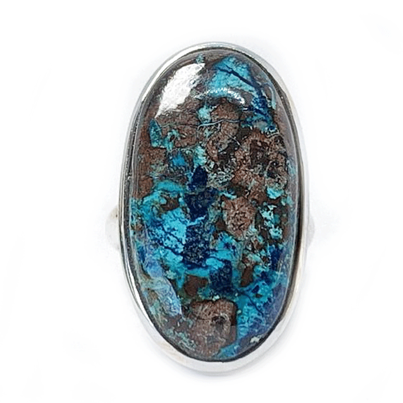 large shattuckite oval silver gemstone ring