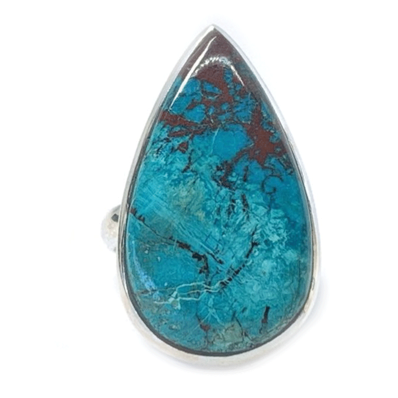 large shattuckite teardrop silver gemstone ring