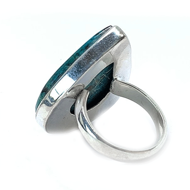large shattuckite teardrop silver gemstone ring