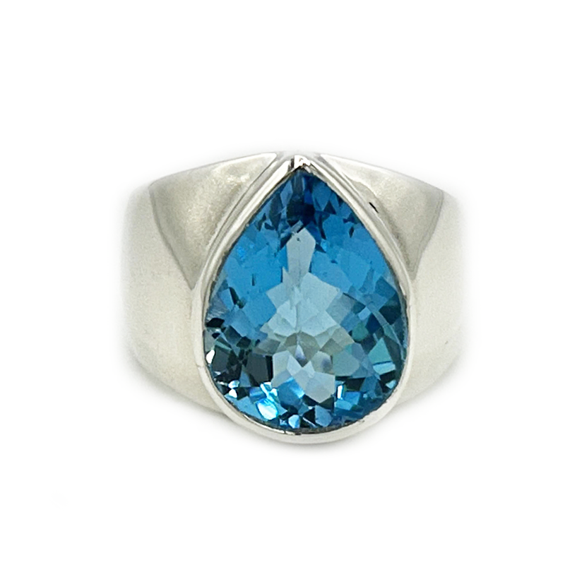 swiss blue topaz silver ring