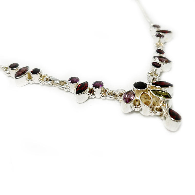 amethyst garnet quartz silver necklace
