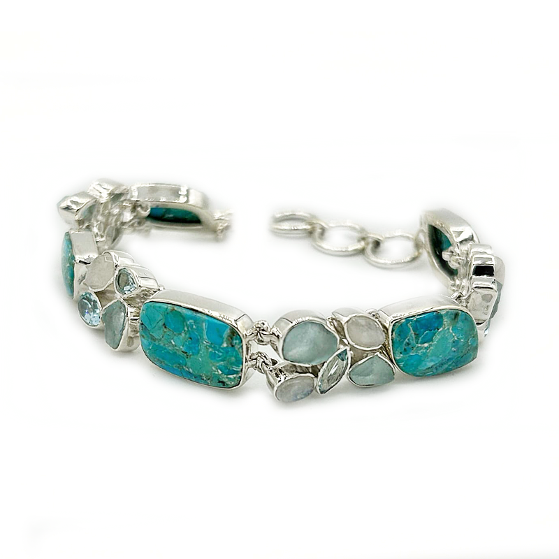 turquoise moonstone blue topaz sterling silver gemstone bracelet
