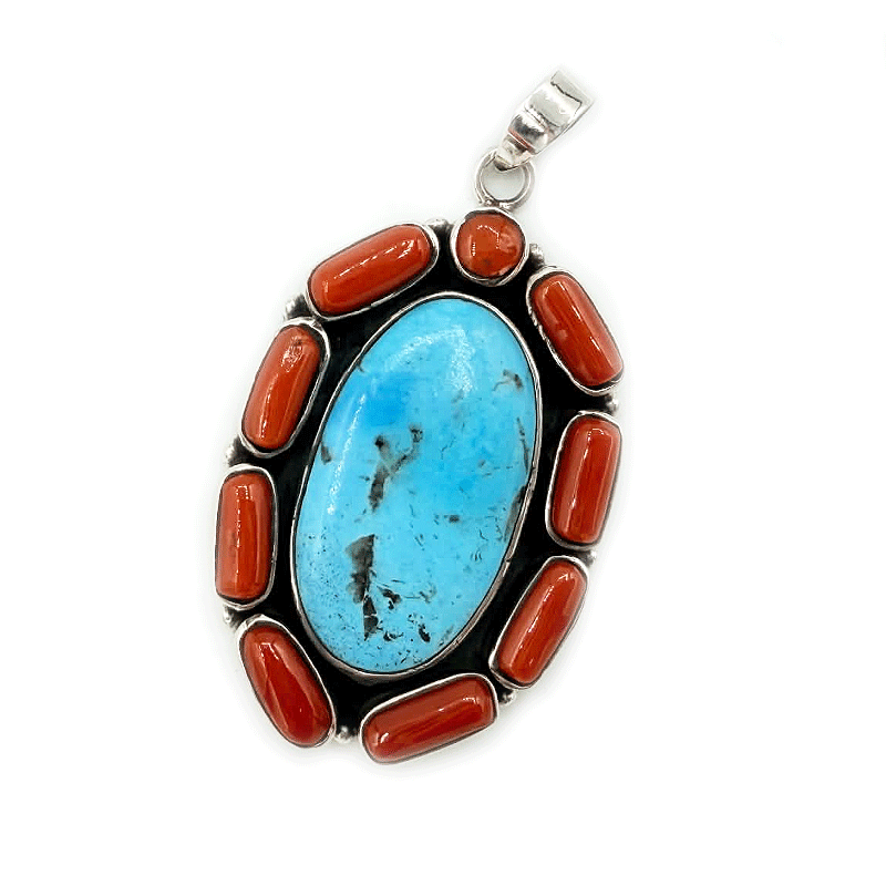 turquoise coral sterling silver gemstone pendant