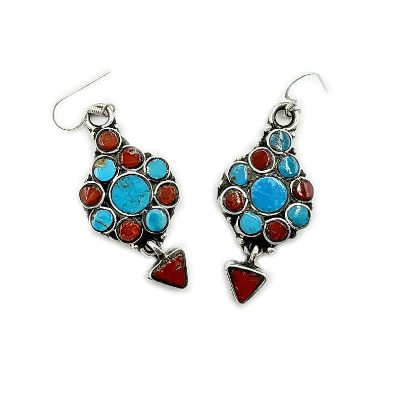 Turquoise Coral Vintage Boho Style Earrings