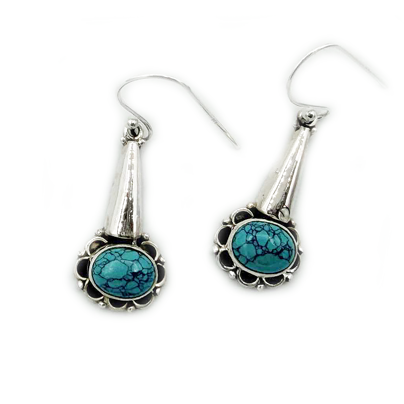 turquoise gemstone sterling silver drop earrings