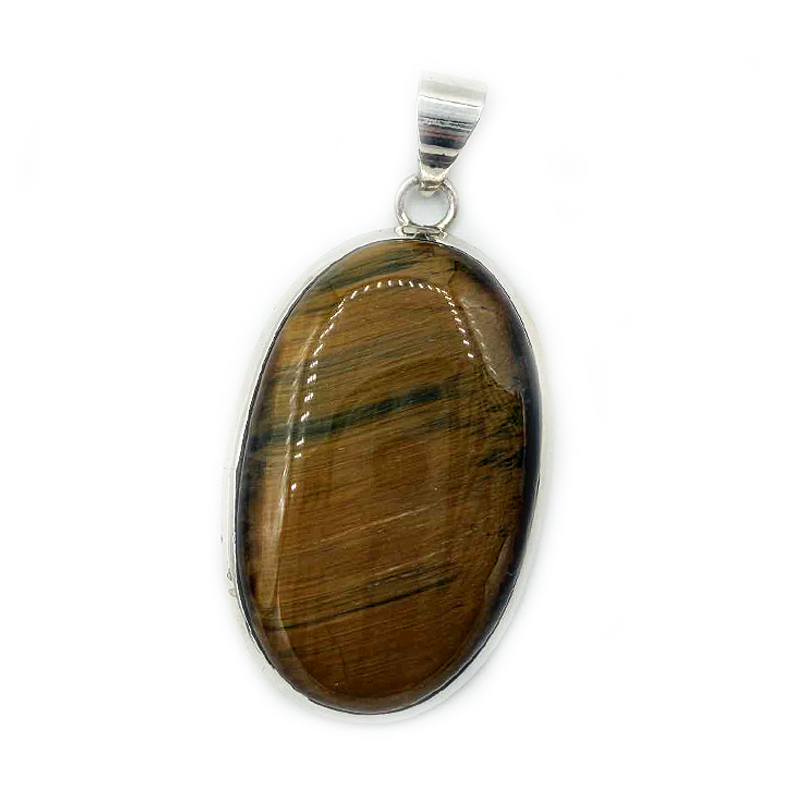 tigers eye oval sterling silver gemstone pendant