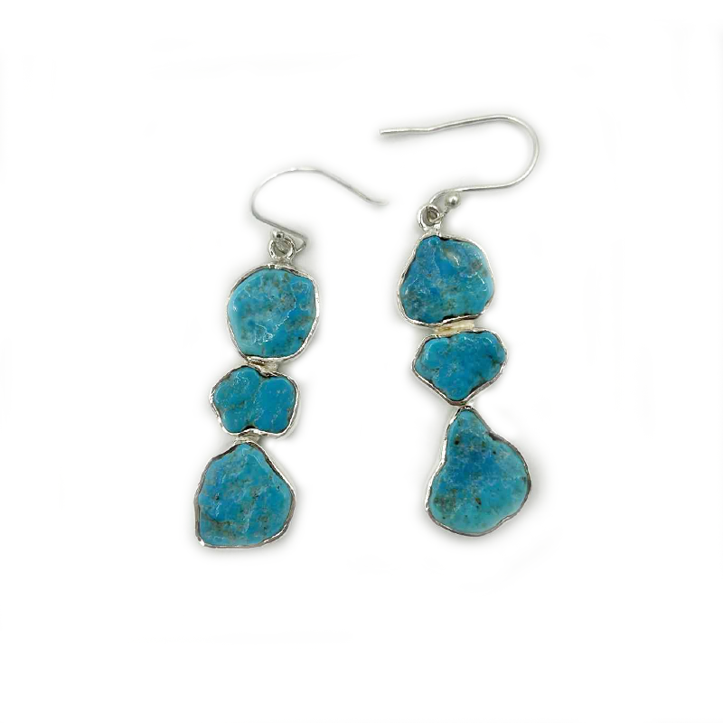 raw turquoise sterling silver gemstone earrings